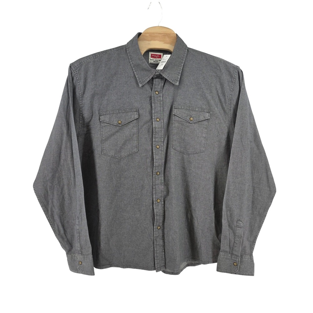 Wrangler Indigo Mens 3XL Tall Gray Long Sleeve Pearl Snap Shirt NWT Western